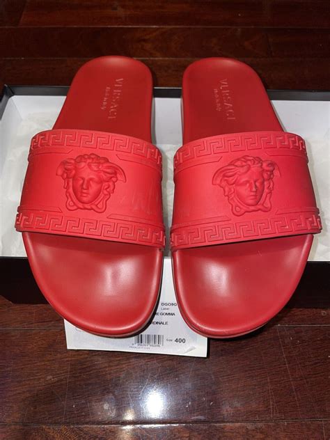 versace red medusa pool slides|Versace Medusa head sneakers.